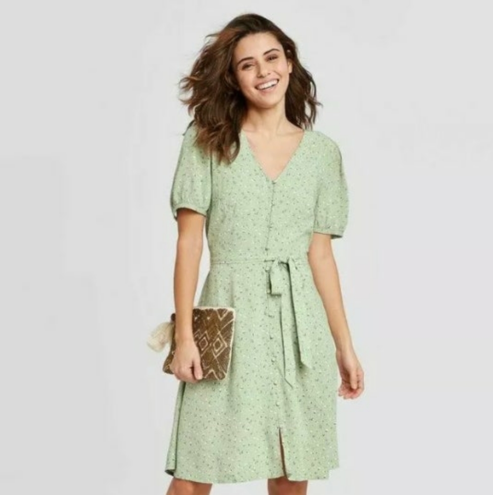 Universal Thread Green Floral Button Down Dress